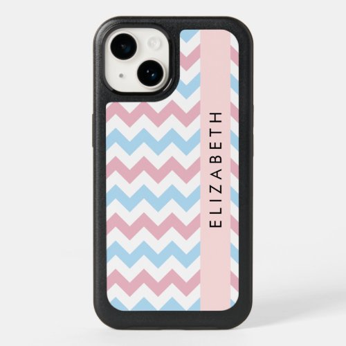 Zigzag Pattern Chevron Blue Pink Your Name OtterBox iPhone 14 Case