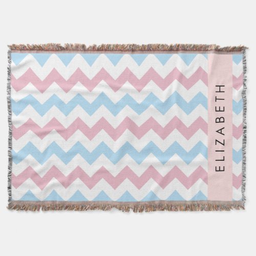 Zigzag Pattern Chevron Blue Pink Your Name Throw Blanket