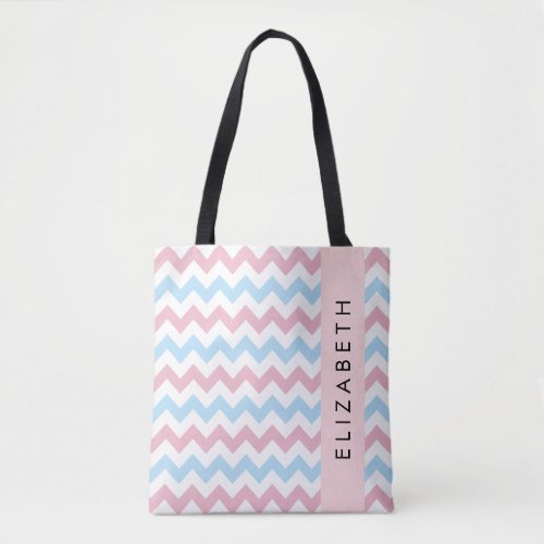 Zigzag Pattern Chevron Blue Pink Your Name Tote Bag