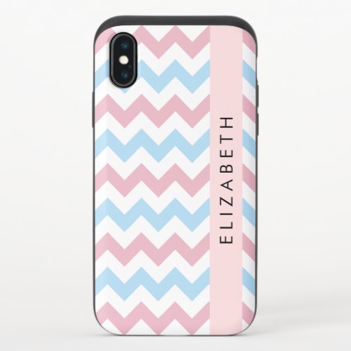 Zigzag Pattern Chevron Blue Pink Your Name iPhone X Slider Case