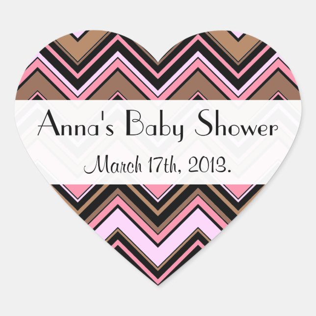 Zigzag Pattern, Chevron Pattern, Baby Shower Heart Sticker (Front)