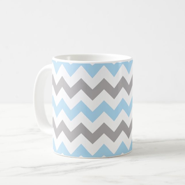 Zigzag Pattern, Chevron Pattern, Blue, Gray Coffee Mug (Front Left)