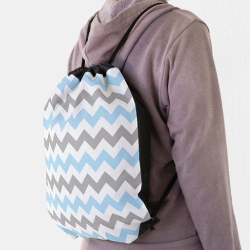 Zigzag Pattern Chevron Pattern Blue Gray Drawstring Bag