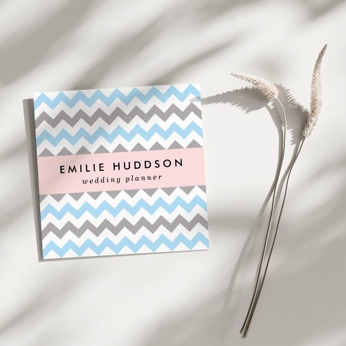 Zigzag Pattern Chevron Pattern Blue Gray Square Business Card