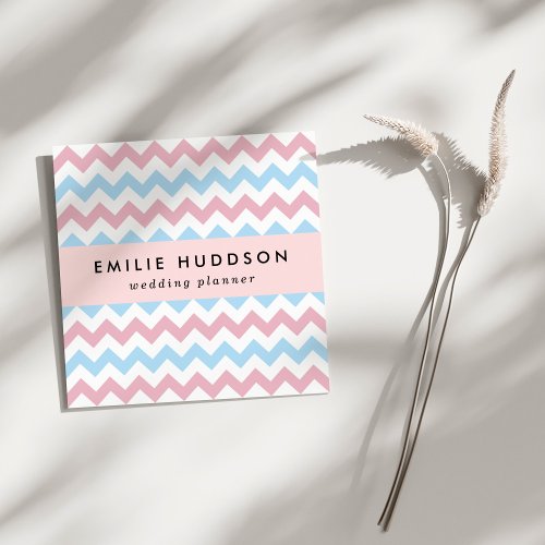 Zigzag Pattern Chevron Pattern Blue Pink Square Business Card