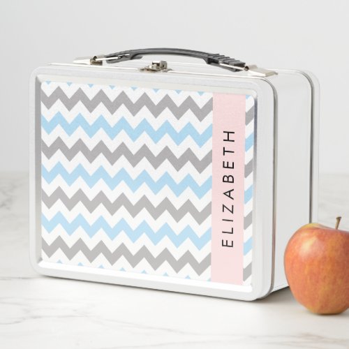 Zigzag Pattern Chevron Pattern Blue Your Name Metal Lunch Box