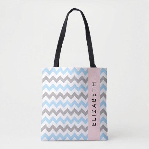 Zigzag Pattern Chevron Pattern Blue Your Name Tote Bag