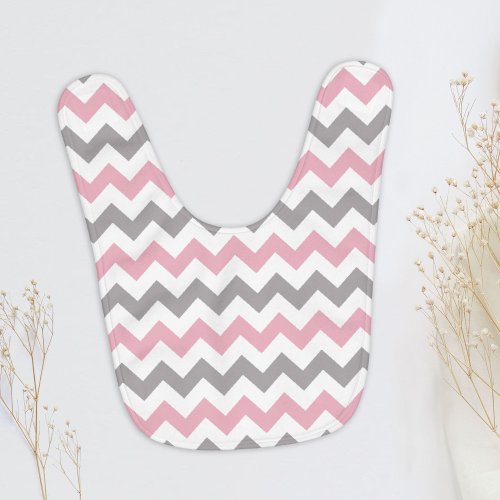 Zigzag Pattern Chevron Pattern Pink Gray Baby Bib