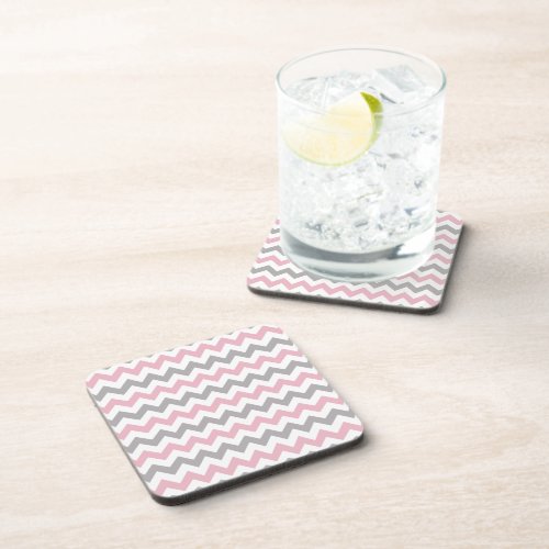 Zigzag Pattern Chevron Pattern Pink Gray Beverage Coaster