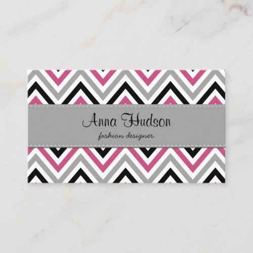 Zigzag Pattern Chevron Pattern Pink Gray Black Business Card