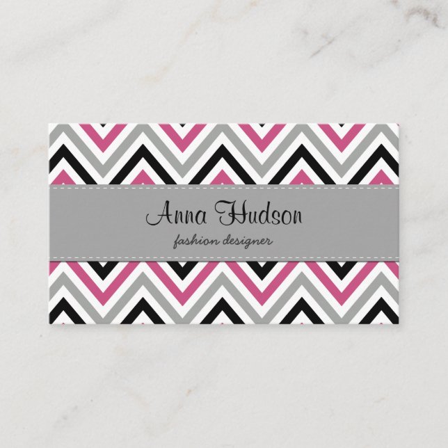 Zigzag Pattern, Chevron Pattern, Pink, Gray, Black Business Card (Front)