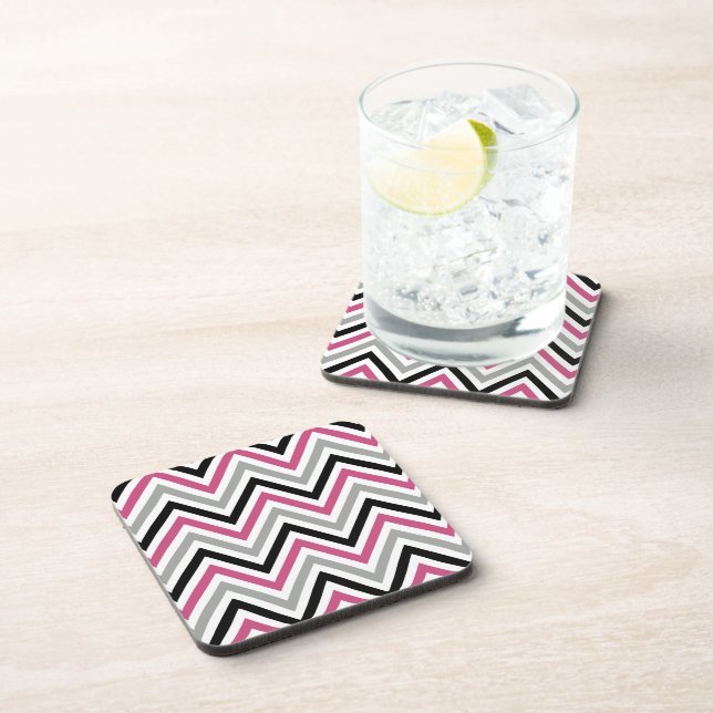 Zigzag Pattern, Chevron Pattern, Pink, Gray, Black Coaster (Right Side)