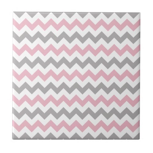 Zigzag Pattern Chevron Pattern Pink Gray Ceramic Tile