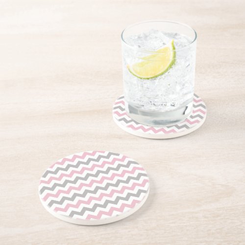 Zigzag Pattern Chevron Pattern Pink Gray Coaster