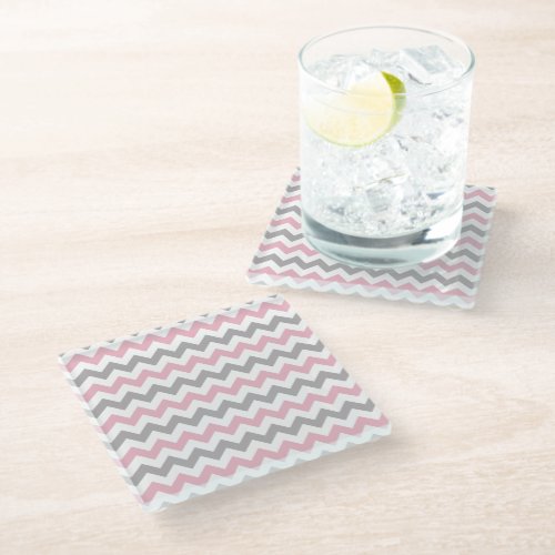 Zigzag Pattern Chevron Pattern Pink Gray Glass Coaster