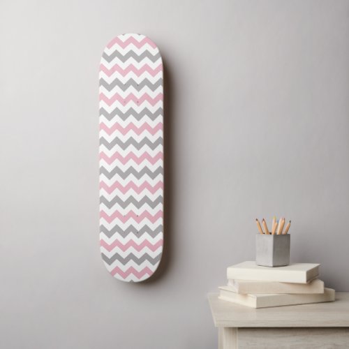 Zigzag Pattern Chevron Pattern Pink Gray Skateboard