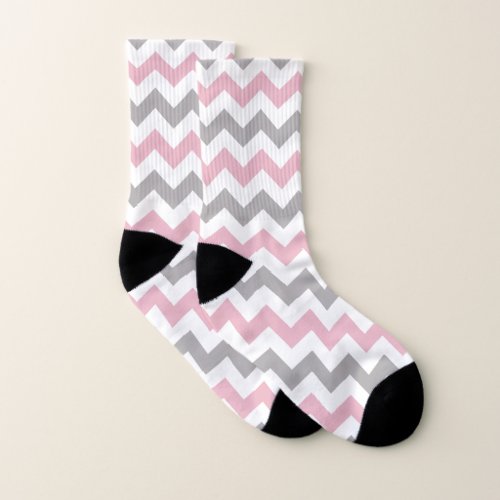 Zigzag Pattern Chevron Pattern Pink Gray Socks