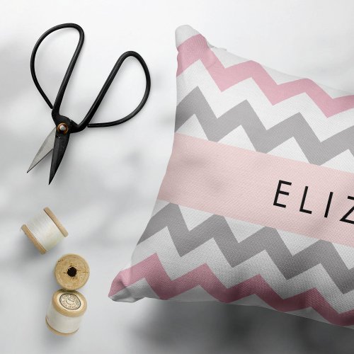 Zigzag Pattern Chevron Pattern Pink Your Name Accent Pillow