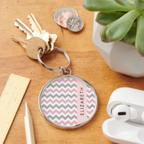 Zigzag Pattern Chevron Pattern Pink Your Name Keychain