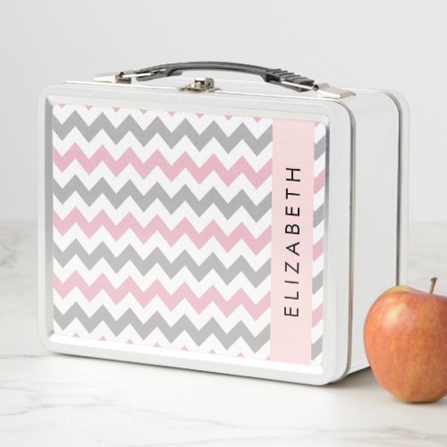 Zigzag Pattern Chevron Pattern Pink Your Name Metal Lunch Box