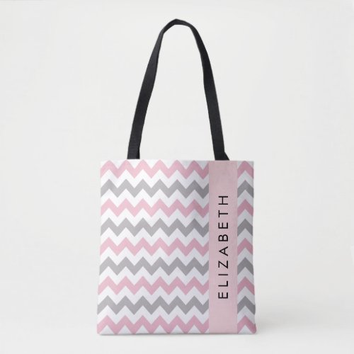 Zigzag Pattern Chevron Pattern Pink Your Name Tote Bag