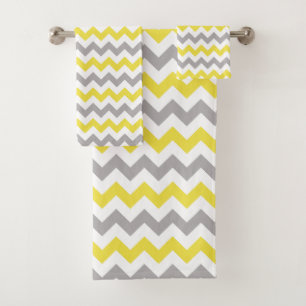 Zigzag Pattern, Chevron Pattern, Yellow, Gray Bath Towel Set