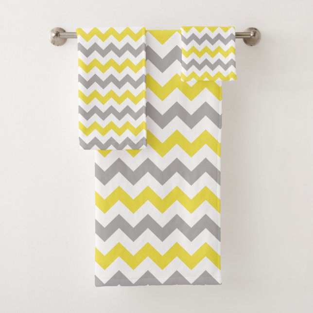 Zigzag Pattern, Chevron Pattern, Yellow, Gray Bath Towel Set (Insitu)