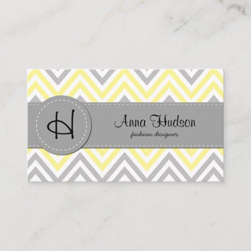 Customizable Trendy Zig Zag Stripes Lines White Yellow Gray Business Cards