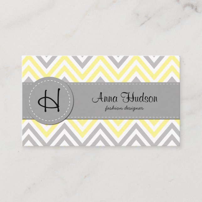 Zigzag Pattern, Chevron Pattern, Yellow, Gray Business Card (Front)