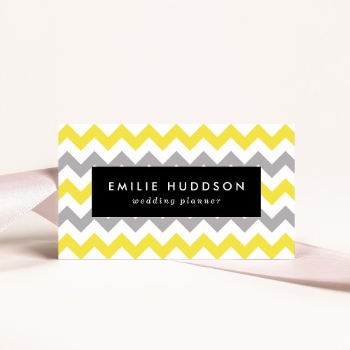 Zigzag Pattern Chevron Pattern Yellow Gray Business Card