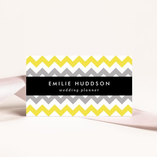 Zigzag Pattern Chevron Pattern Yellow Gray Business Card