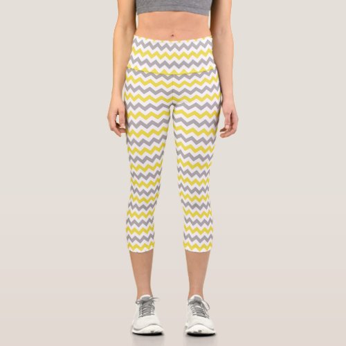 Zigzag Pattern Chevron Pattern Yellow Gray Capri Leggings