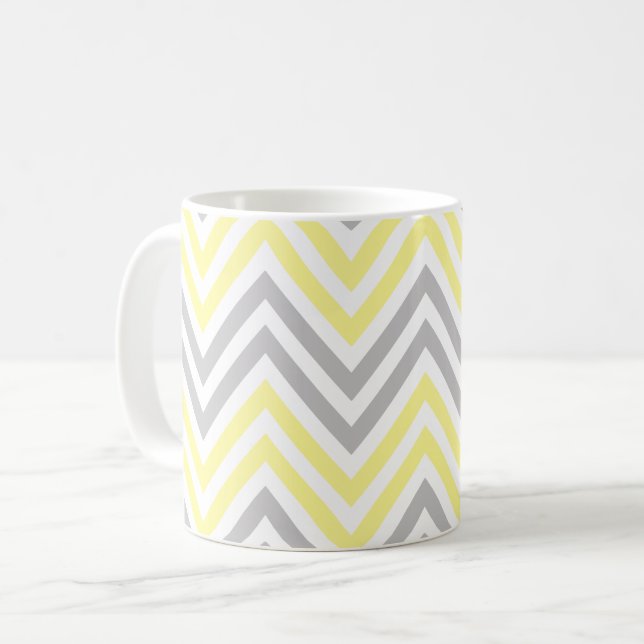 Zigzag Pattern, Chevron Pattern, Yellow, Gray Coffee Mug (Front Left)