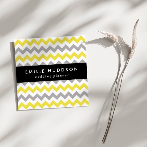 Zigzag Pattern Chevron Pattern Yellow Gray Square Business Card