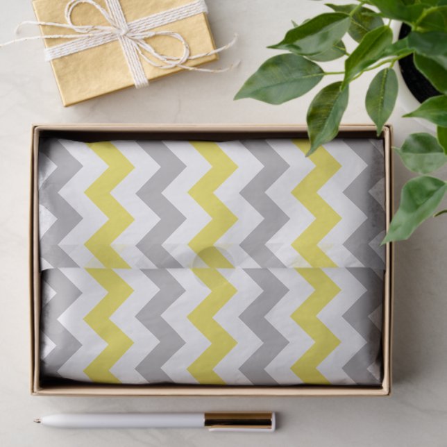 Zigzag Pattern, Chevron Pattern, Yellow, Gray Tissue Paper (Gift)