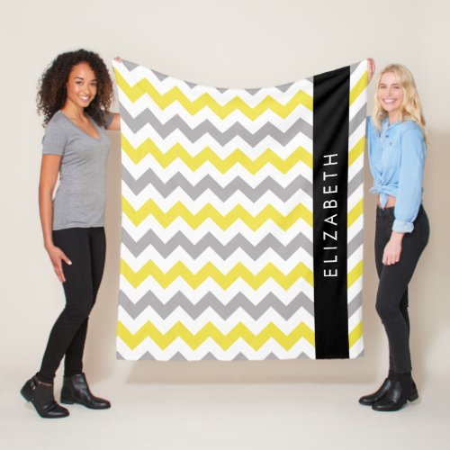 Zigzag Pattern Chevron Pattern Yellow Your Name Fleece Blanket