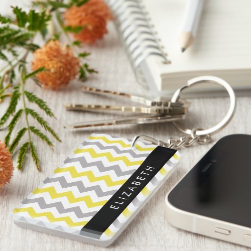 Zigzag Pattern Chevron Pattern Yellow Your Name Keychain