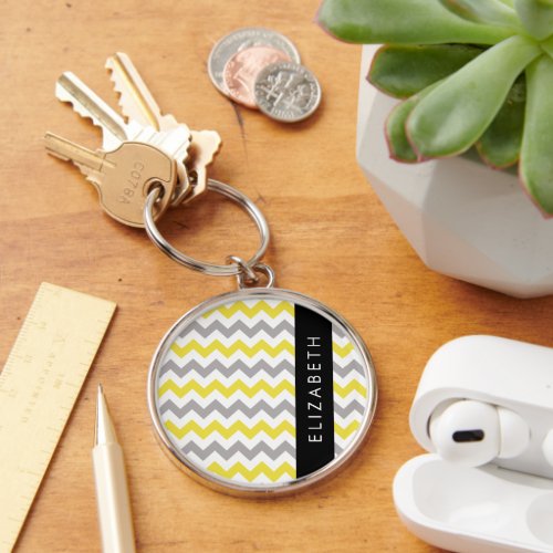 Zigzag Pattern Chevron Pattern Yellow Your Name Keychain