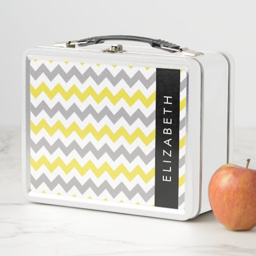 Zigzag Pattern Chevron Pattern Yellow Your Name Metal Lunch Box