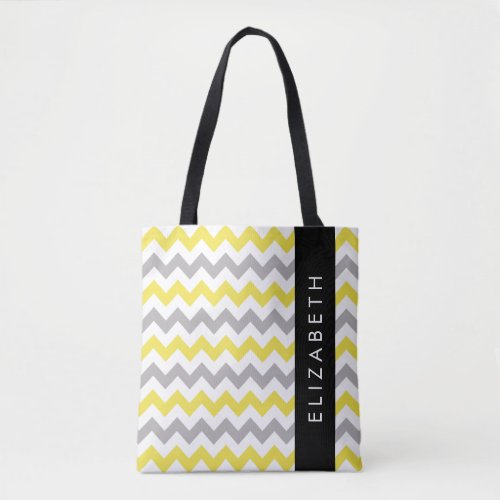 Zigzag Pattern Chevron Pattern Yellow Your Name Tote Bag