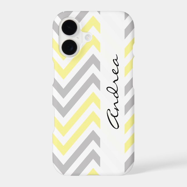 Zigzag Pattern, Chevron, Yellow, Gray, Your Name Iphone Case (Back)