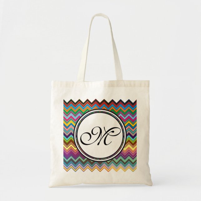 ZIGZAG pattern - colored + your monogram Tote Bag (Front)