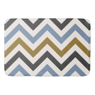 Zigzag Pattern Gold Grey & Blue on Cream Bathroom Mat