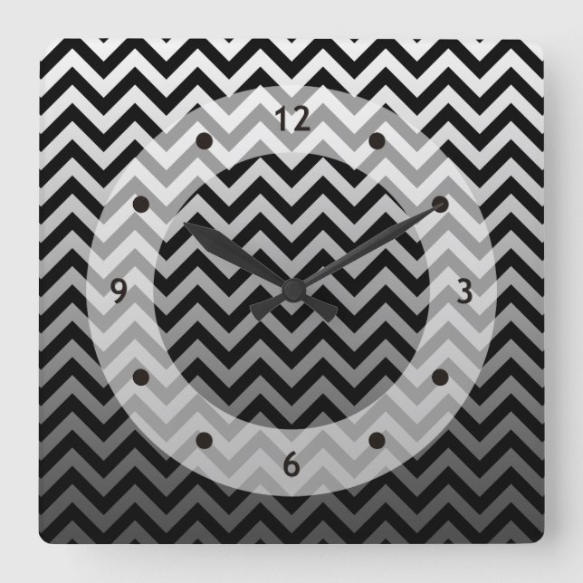 ZIGZAG pattern - gray gradients + your backgr. Square Wall Clock (Front)