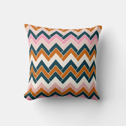 Zigzag Pattern Navy Blue Pink Orange Chevron Throw Pillow