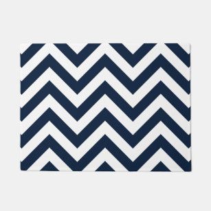 Zigzag Pattern Navy Blue & White Doormat
