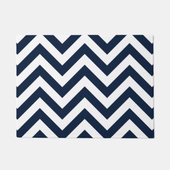 Zigzag Pattern Navy Blue & White Doormat by NataliePaskellDesign at Zazzle