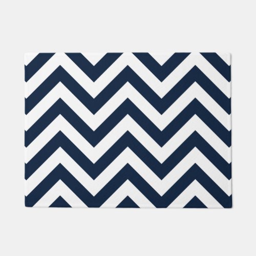Zigzag Pattern Navy Blue  White Doormat