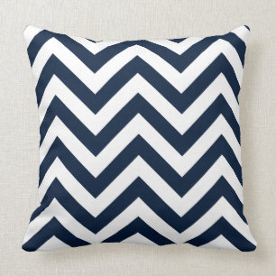 Zigzag Pattern Navy Blue & White Throw Pillow
