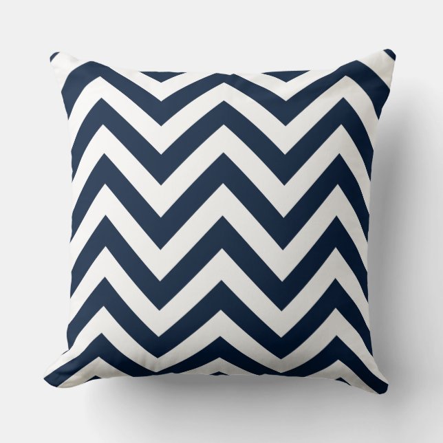 Zigzag Pattern Navy Blue & White Throw Pillow (Front)